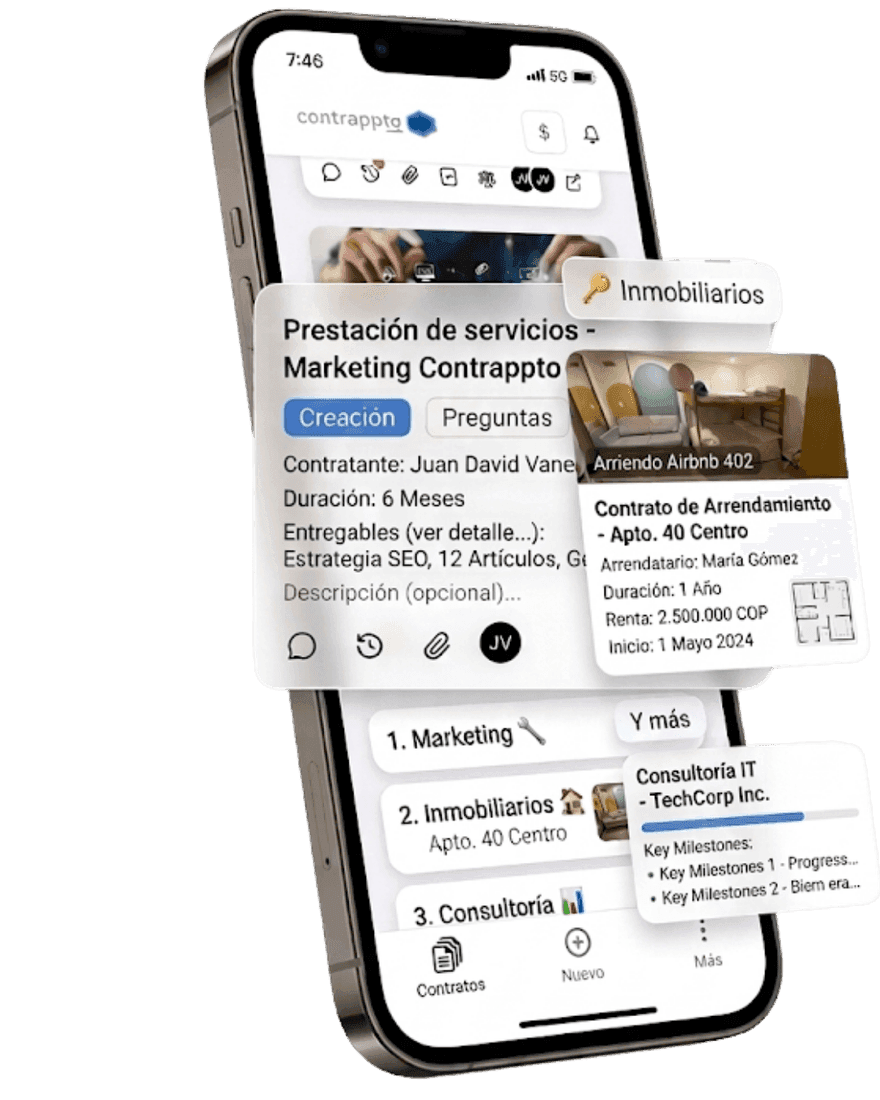 App Contrappto en el móvil: gestión de contratos, prestación de servicios, arrendamiento e inmobiliarios
